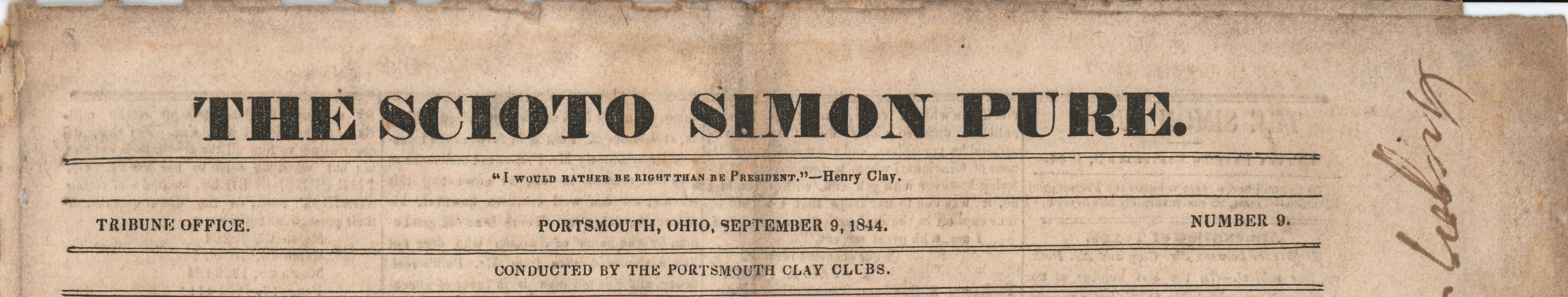 Scioto Simon Pure (Portsmouth, Ohio), 1844